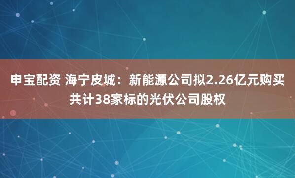 申宝配资 海宁皮城：新能源公司拟2.26亿元购买共计38家标的光伏公司股权
